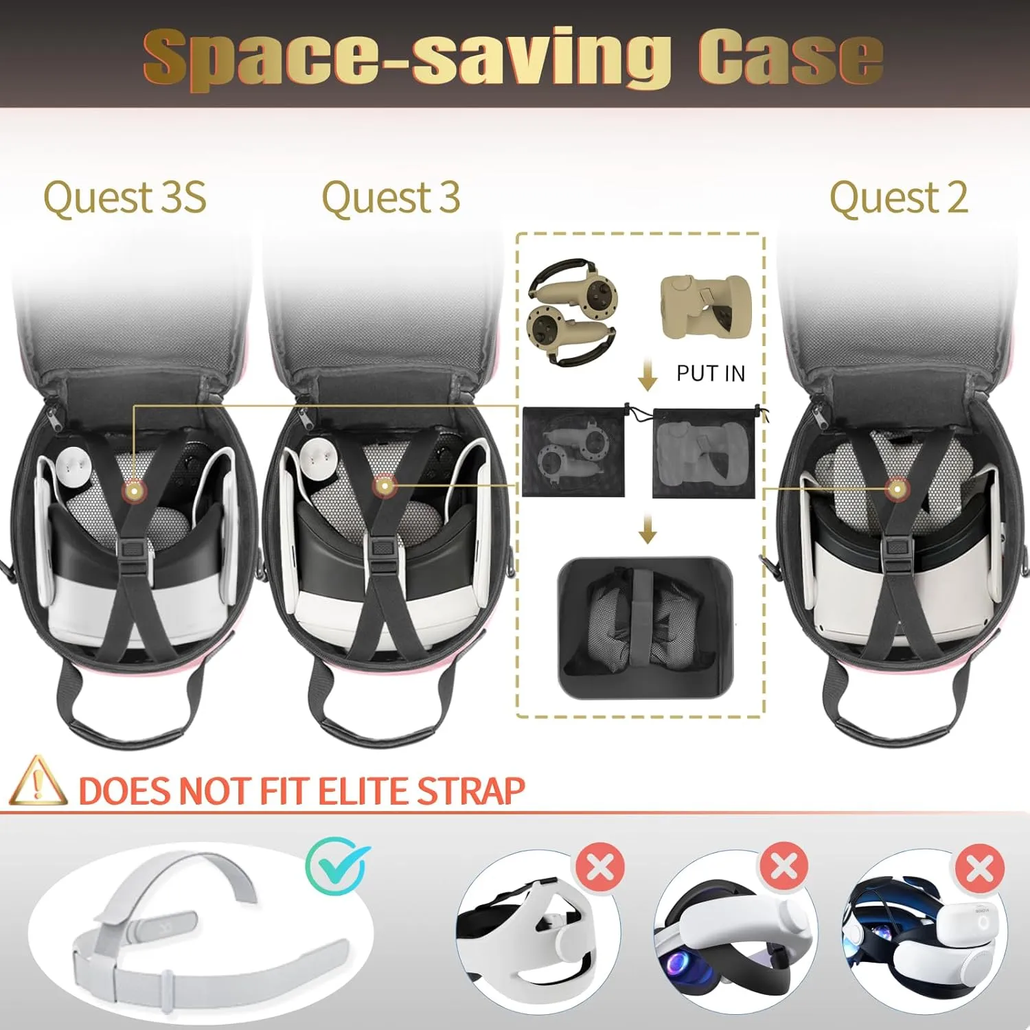 FOREGOER Carrying Case Compatible with Meta Quest 3/Quest 2/ Apple Vision Pro and VR Headset Travel Bag with Lens Cover for Oculus Quest 3/2