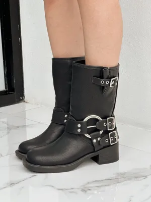 Forever Link Ivanka-22 Womens Side Adjustable Buckle Detail Chunky Sole Mid Calf Boot