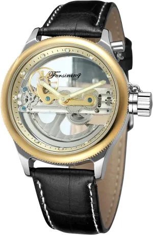 FORSINING Men's Automatic Mechanical Fashion Causel Leather Band Skeleton Self Winding Batteryless Watch