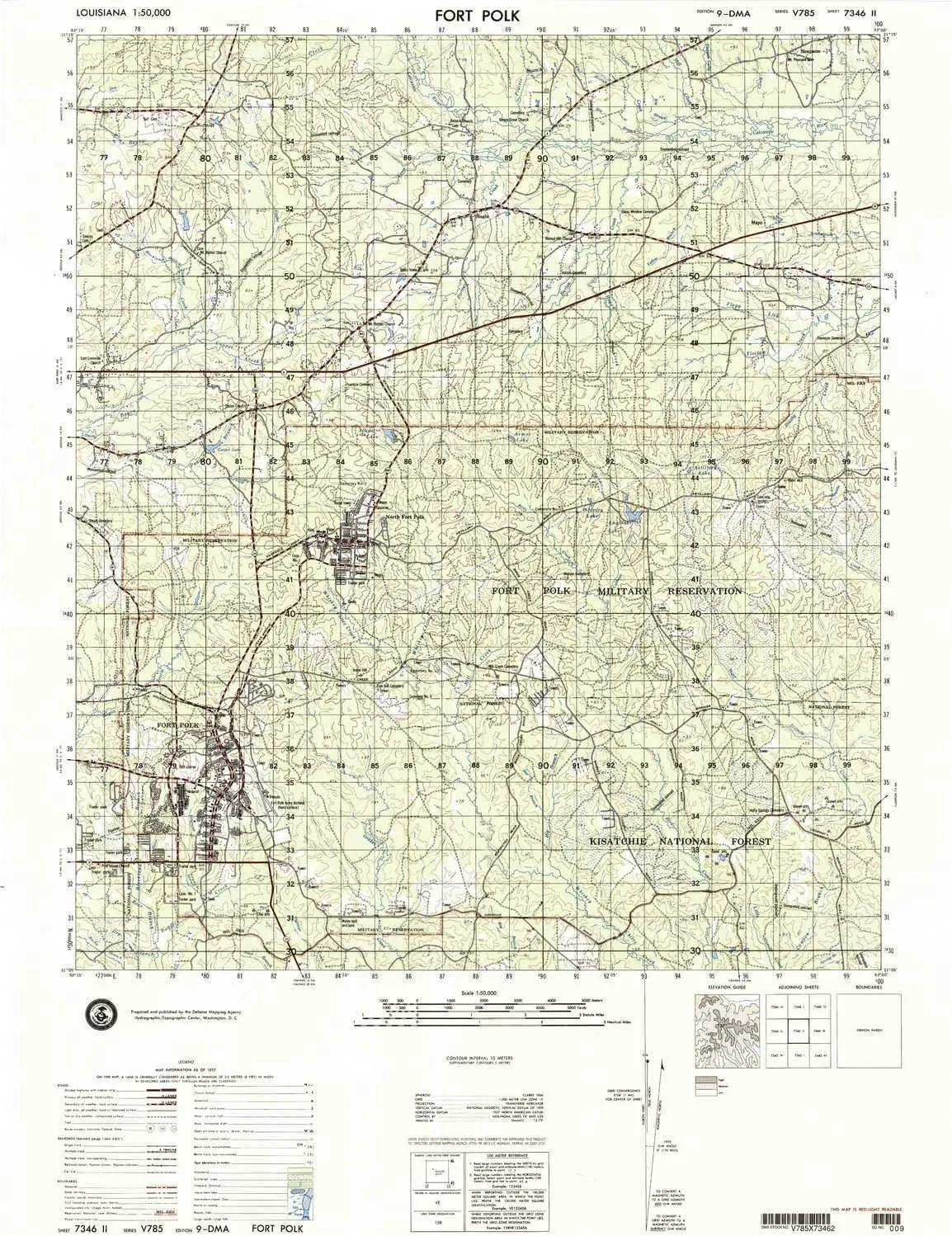 Fort Polk LA topo map, 1:50000 Scale, 15 X 15 Minute, Historical, 1977, 28.9 x 22.5 in