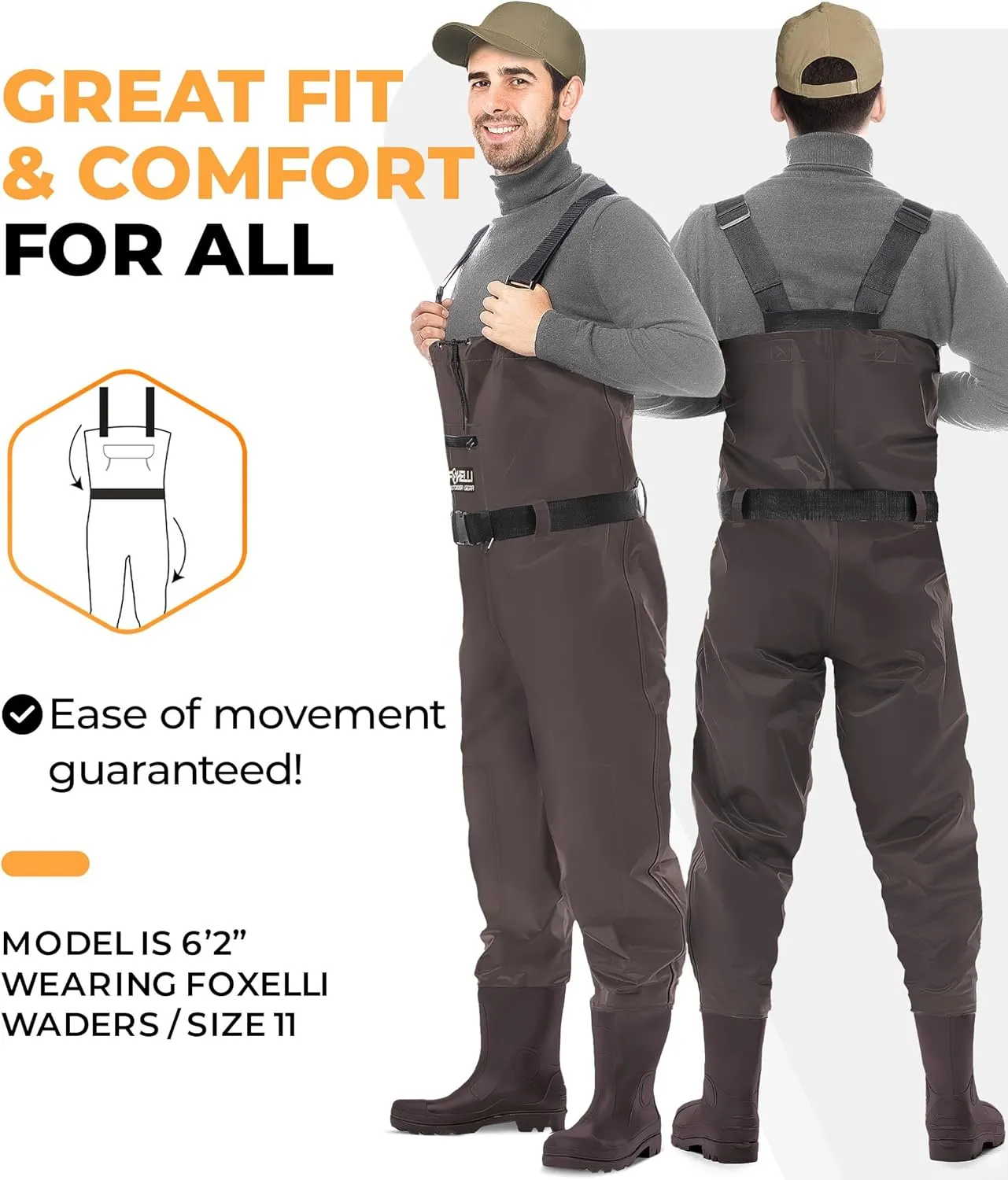 Foxelli Chest Waders – Waterproof 2-ply Nylon/PVC Camo Hunting Fishing Waders for Men and Women with Boots