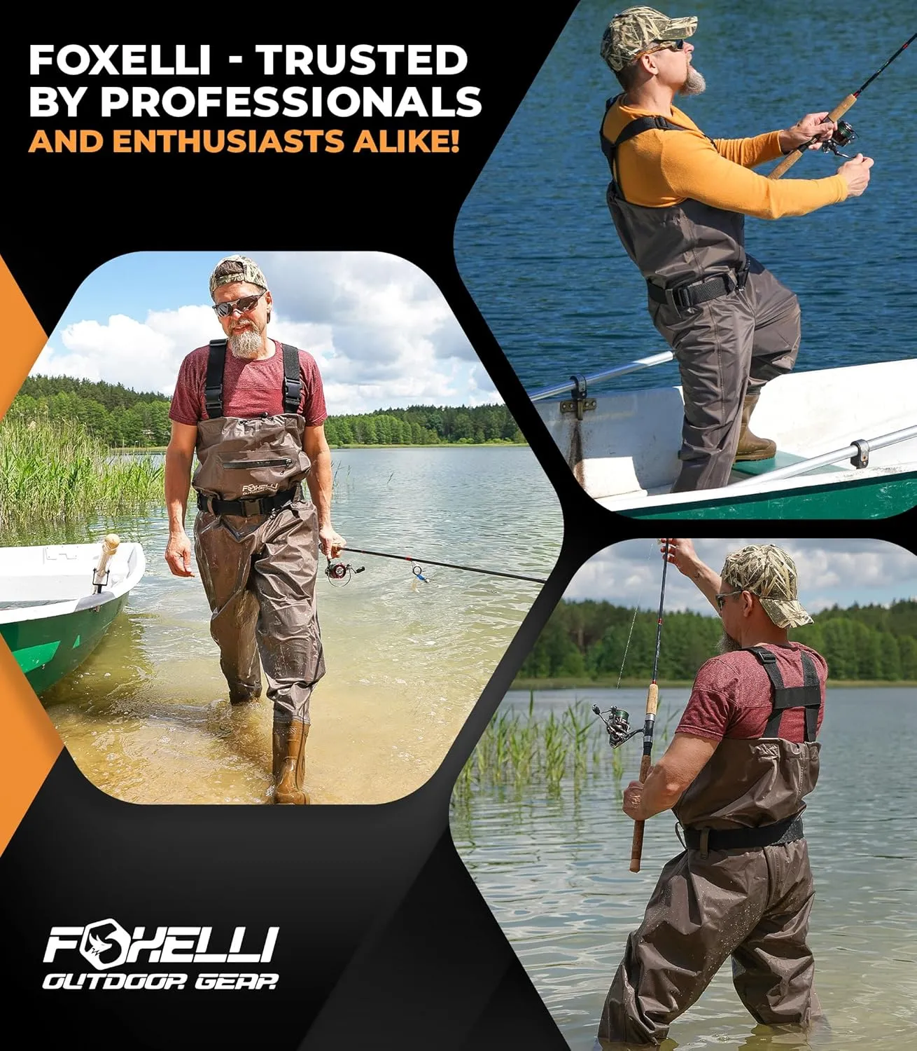 Foxelli Chest Waders – Waterproof 2-ply Nylon/PVC Camo Hunting Fishing Waders for Men and Women with Boots