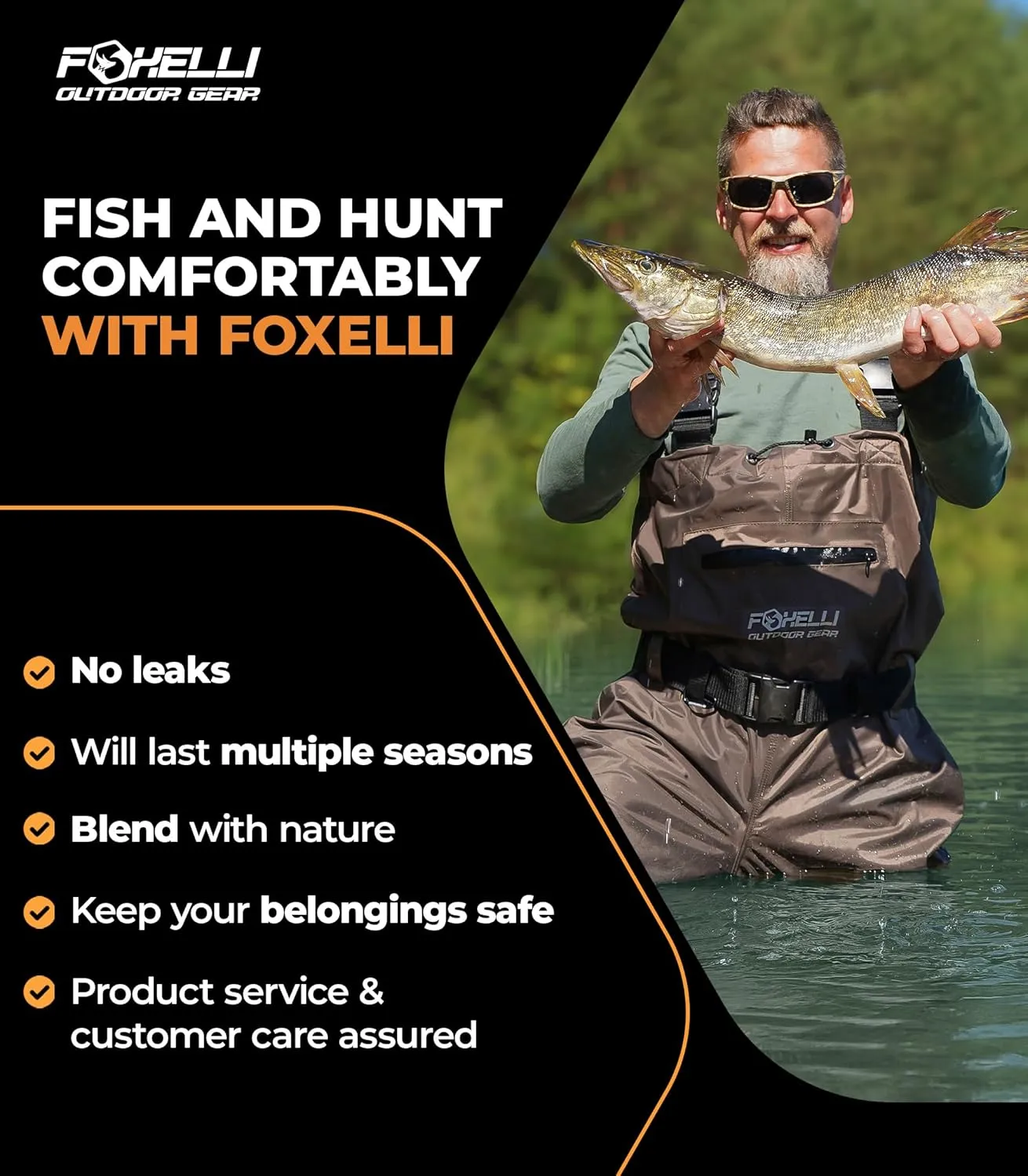 Foxelli Chest Waders – Waterproof 2-ply Nylon/PVC Camo Hunting Fishing Waders for Men and Women with Boots
