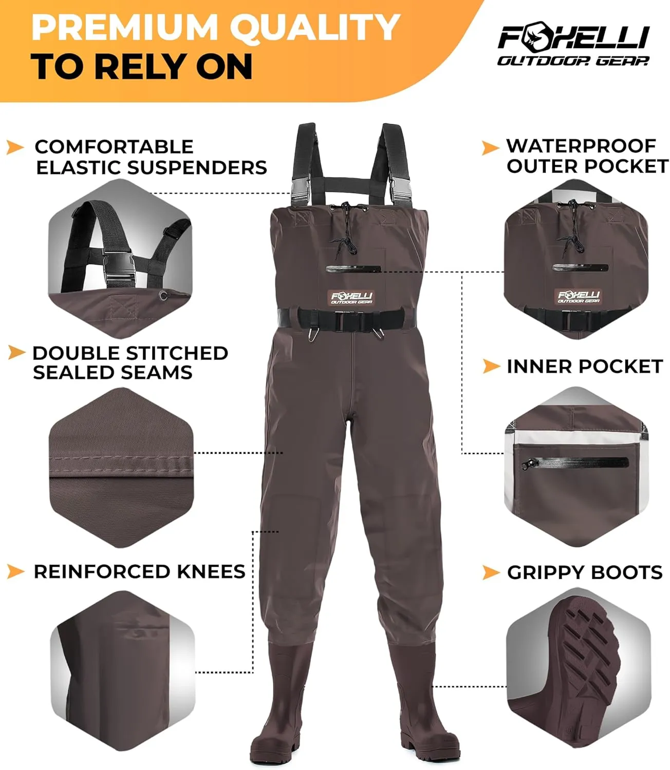 Foxelli Chest Waders – Waterproof 2-ply Nylon/PVC Camo Hunting Fishing Waders for Men and Women with Boots