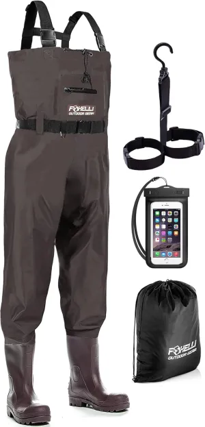 Foxelli Chest Waders – Waterproof 2-ply Nylon/PVC Camo Hunting Fishing Waders for Men and Women with Boots