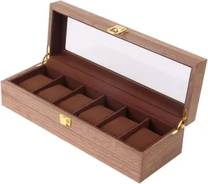 FRCOLOR 1pc Watch Display Case Slots Retro Jewelry Storage Organizer Vintage Walnut Finish for Showcasing Watches and Accessories