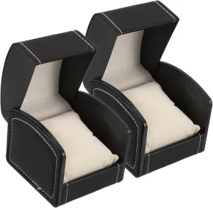 FRCOLOR 2pcs Black Pu Watch Organizer Case Elegant Jewelry Storage Box for Men and Women Travel-friendly Design Scratch-resistant Interior and Stylish Watch Holder