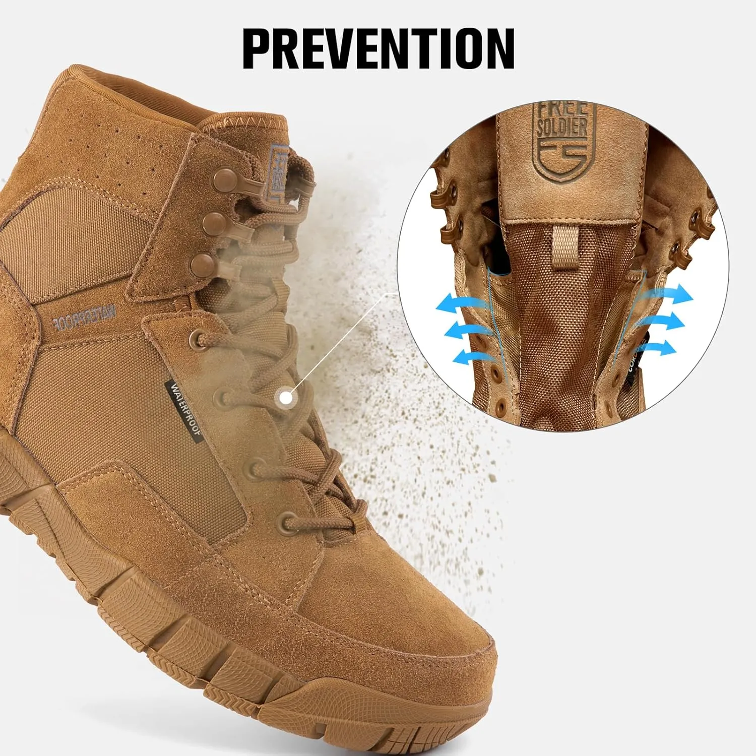 FREE SOLDIER Waterproof Hiking Work Boots Men's Tactical Boots 6 Inches Lightweight Military Boots Breathable Desert Boots