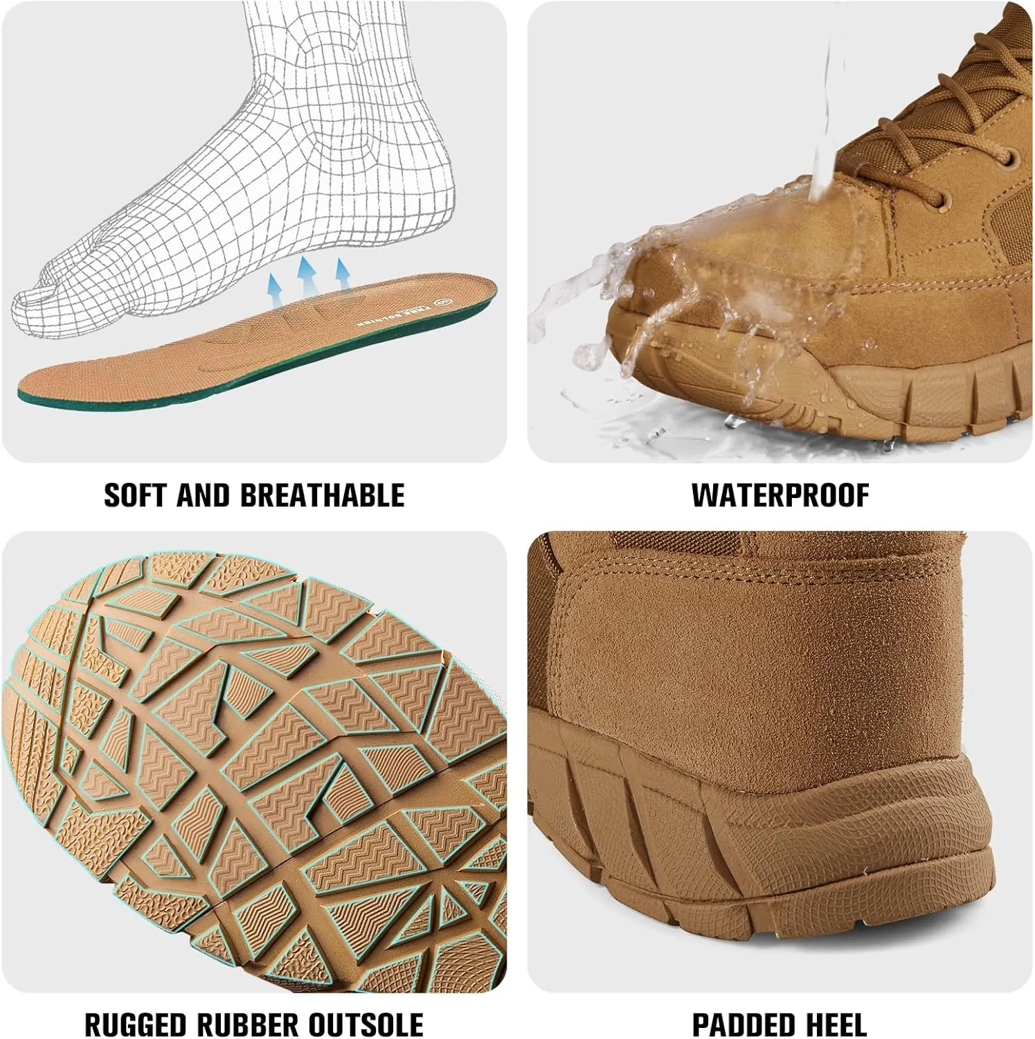 FREE SOLDIER Waterproof Hiking Work Boots Men's Tactical Boots 6 Inches Lightweight Military Boots Breathable Desert Boots