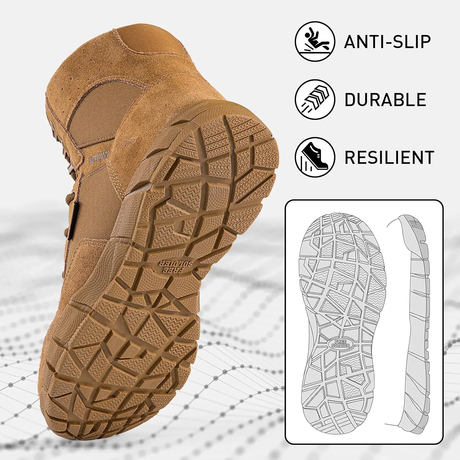 FREE SOLDIER Waterproof Hiking Work Boots Men's Tactical Boots 6 Inches Lightweight Military Boots Breathable Desert Boots