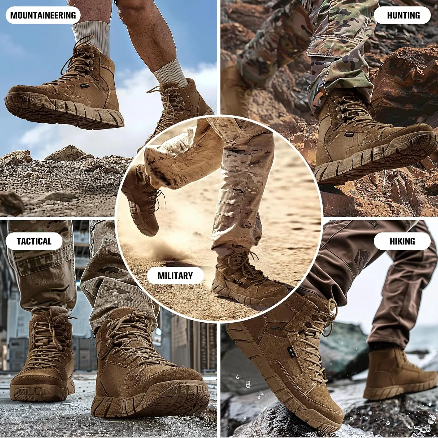 FREE SOLDIER Waterproof Hiking Work Boots Men's Tactical Boots 6 Inches Lightweight Military Boots Breathable Desert Boots