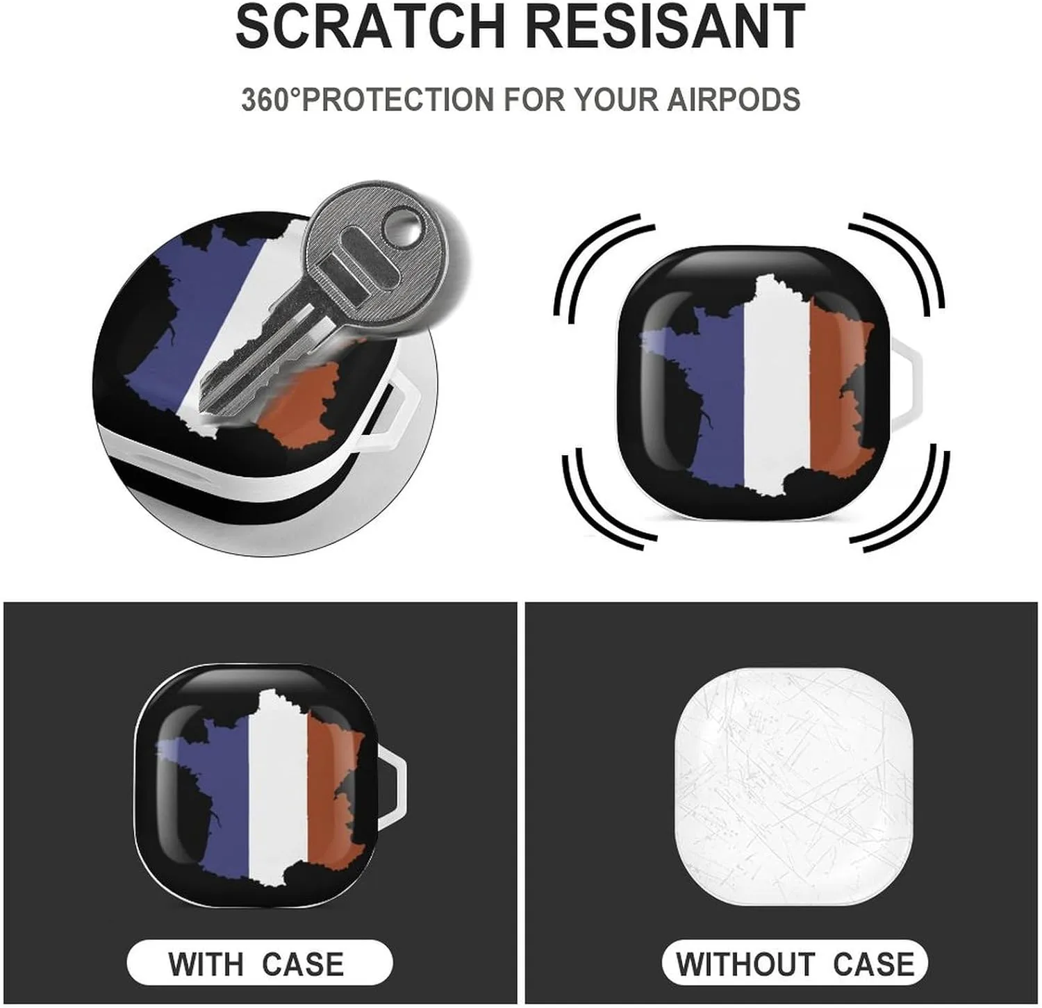 French Map Flag Cute Protective Case Cover Compatible with Galaxy Buds 2 Pro, Galaxy Buds 2, Galaxy Buds Pro, Galaxy Buds Live White-Style