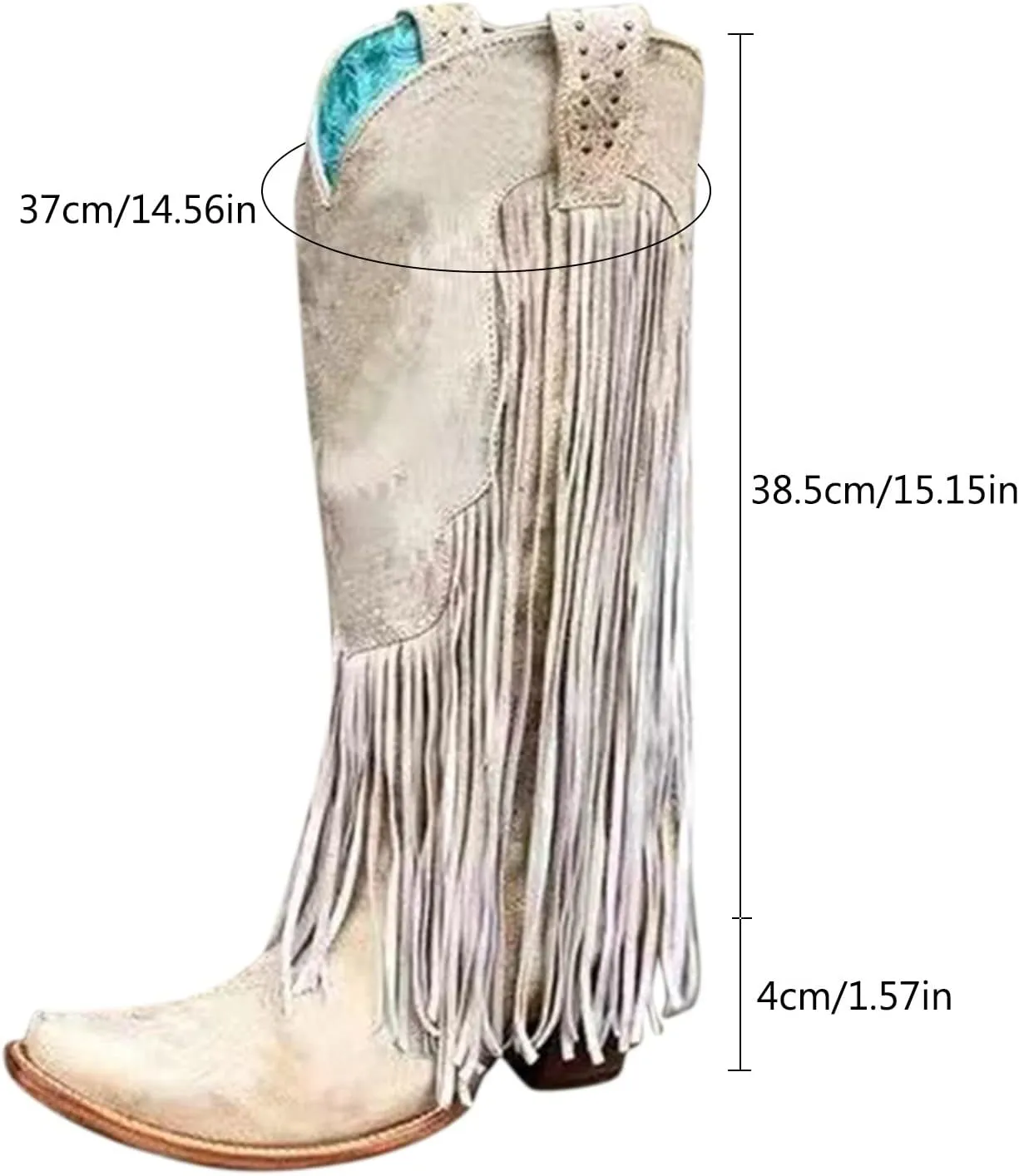 Fringe Pull-On Tabs Boots for Women Classic Western Cowgirl Boots Chunky Block Heel Almond Toe Wide Calf Tall Boots Stylish Suede Tassl Cowgirl Boots Vintage Country Boots for Ladies Travel