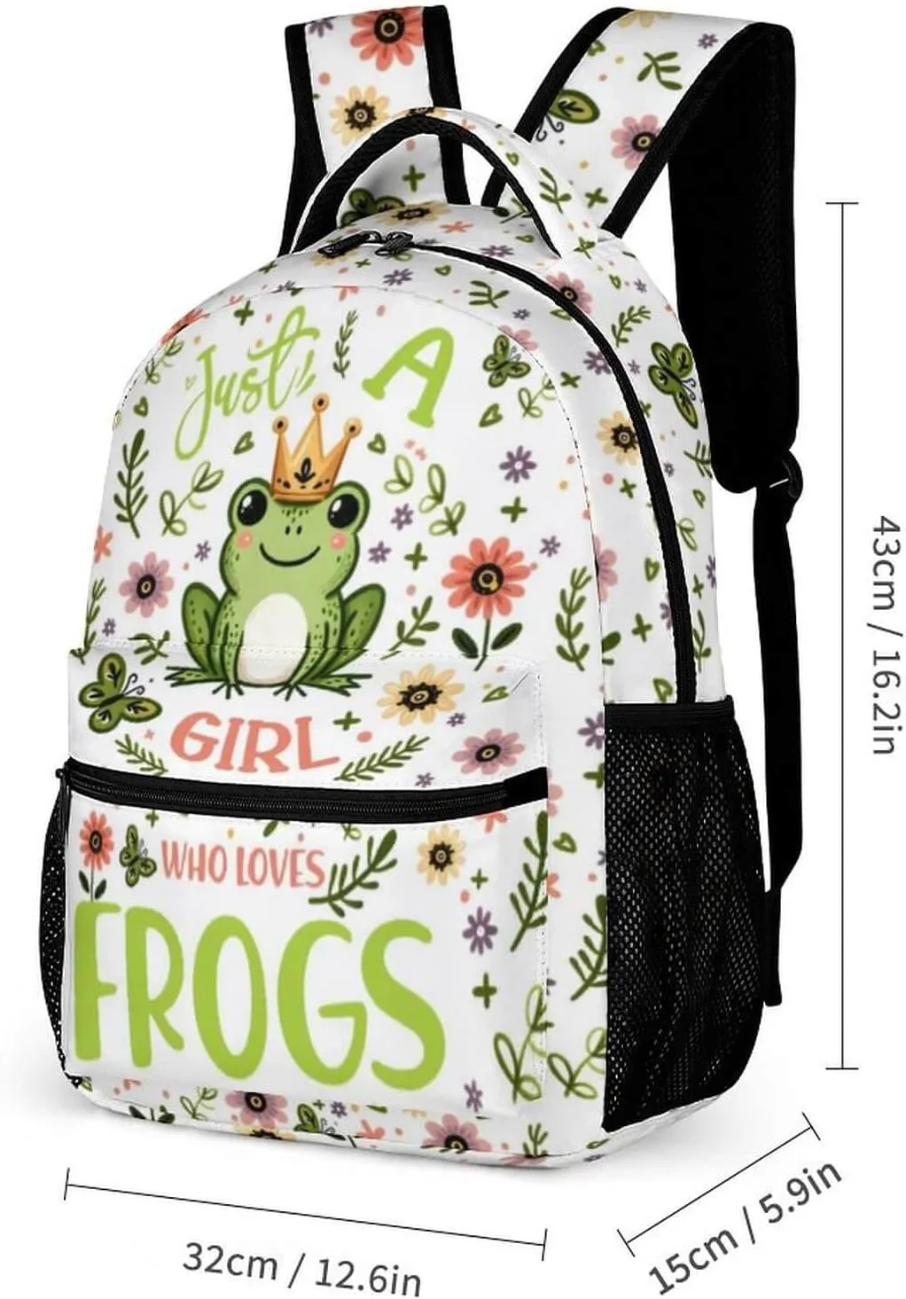 Frog Backpack with Lunch Box & Pencil Case for Kids Girls Boys School, 16 Inch Cute Frogs Bookbag, School Backpack for Students Children, Lightweight, Large Capacity