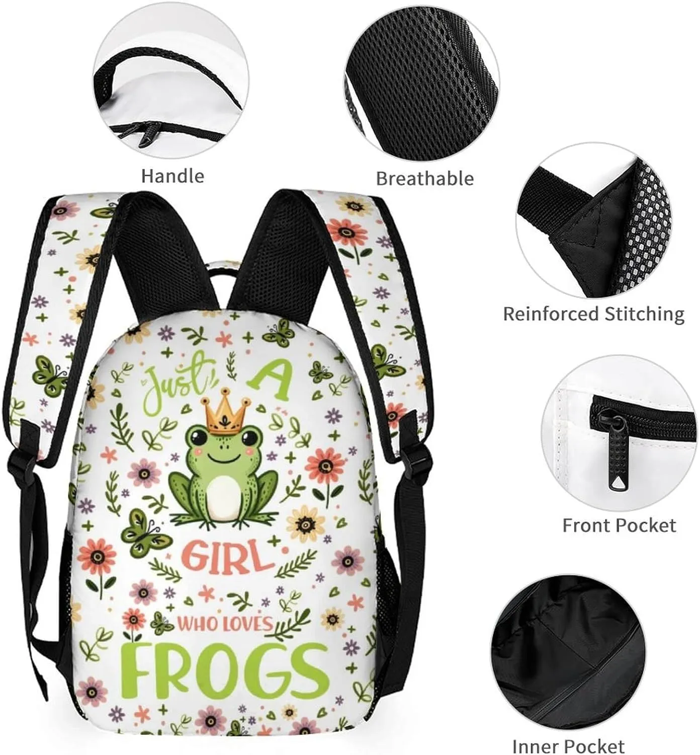 Frog Backpack with Lunch Box & Pencil Case for Kids Girls Boys School, 16 Inch Cute Frogs Bookbag, School Backpack for Students Children, Lightweight, Large Capacity