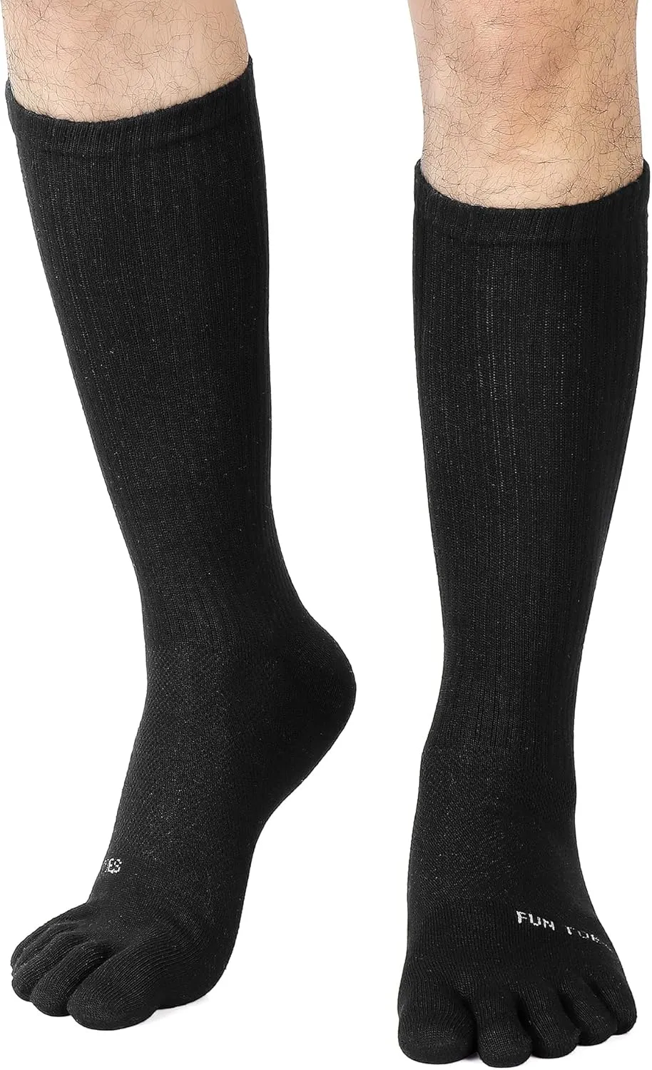 FUN TOES Men Crew Toe Socks Athletic Running - Proper Toe Alignment - Breathable Mesh Top - Value 6 Pairs Pack size 6-12
