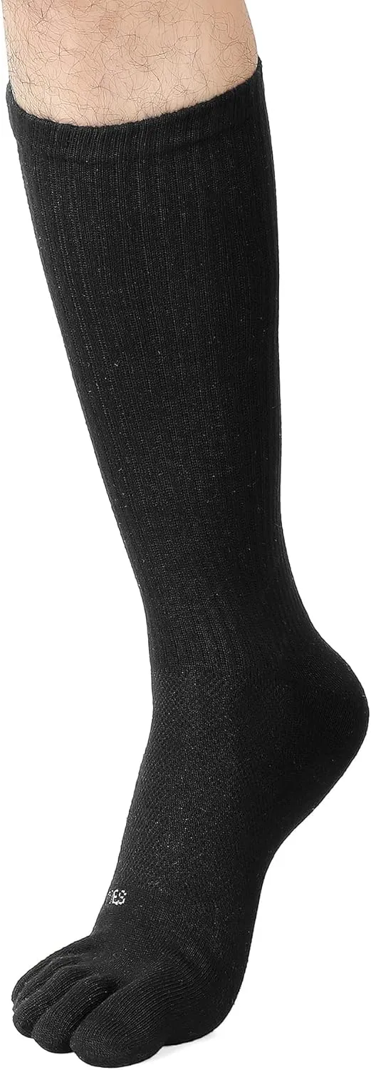 FUN TOES Men Crew Toe Socks Athletic Running - Proper Toe Alignment - Breathable Mesh Top - Value 6 Pairs Pack size 6-12