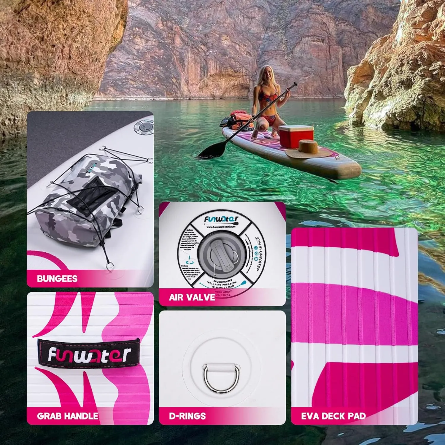 FunWater Inflatable Ultra-Light Stand Up Paddle Board for All Skill Levels with Premium SUP Paddleboard Accessories,Non-Slip Comfort Deck for Youth & Adults