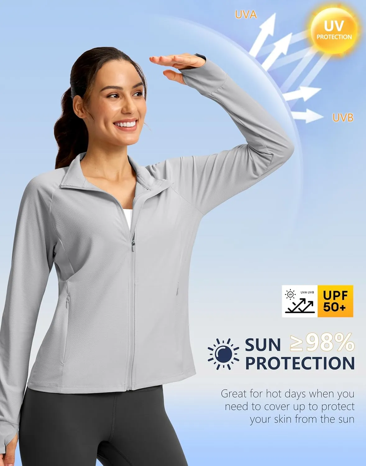G Gradual Women's UPF 50  Lightweight Workout Jackets Sun Protection Zip Up 4 Pockets Long Sleeve Shirts Athletic Hiking
