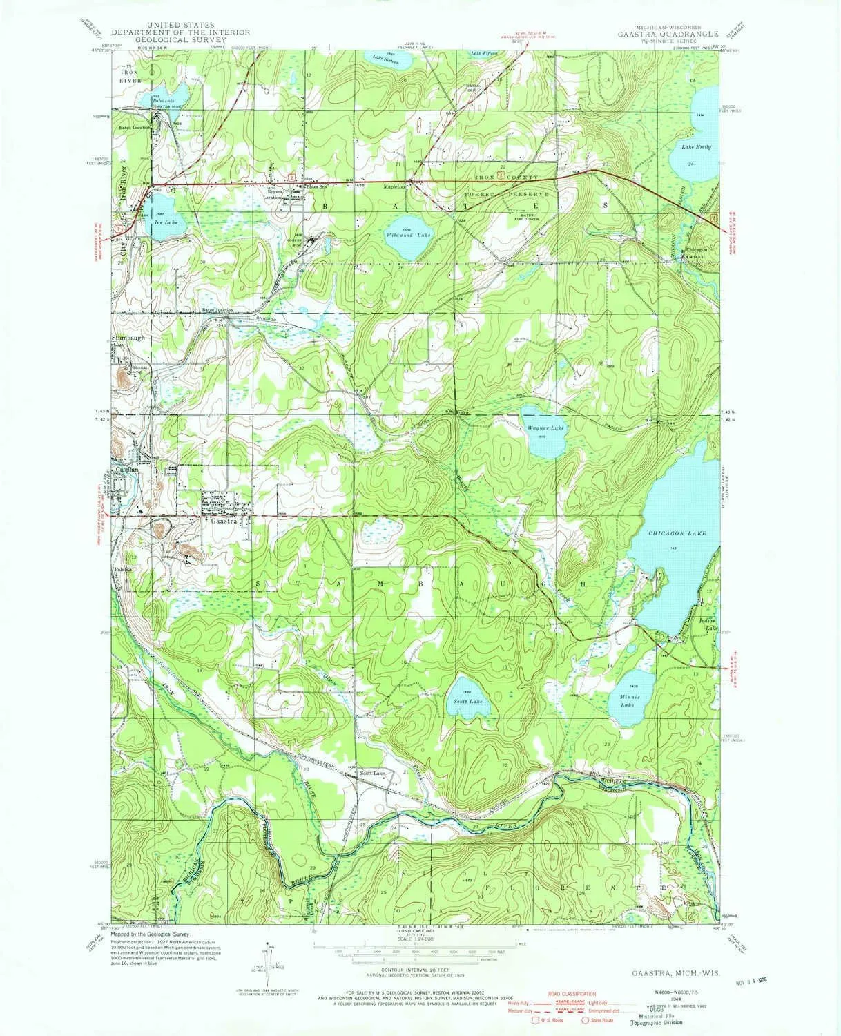 Gaastra MI topo map, 1:24000 Scale, 7.5 X 7.5 Minute, Historical, 1944, Updated 1976, 27 x 21.9 in