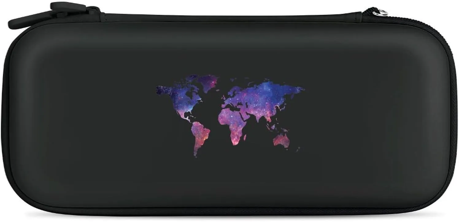 Galaxy World Map Hard Shell Travel Case with Rope 15 Game Card Pockets Compatible with Switch Protective