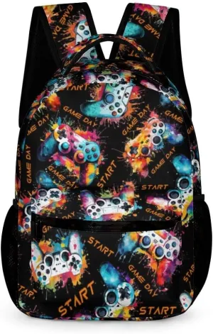 Gamepad School Backpack for Kids Girls Boys, 16 Inch Cute Gaming Themed Bookbag, Personalized School Backpack for Students Children, Lightweight, Large Capacity