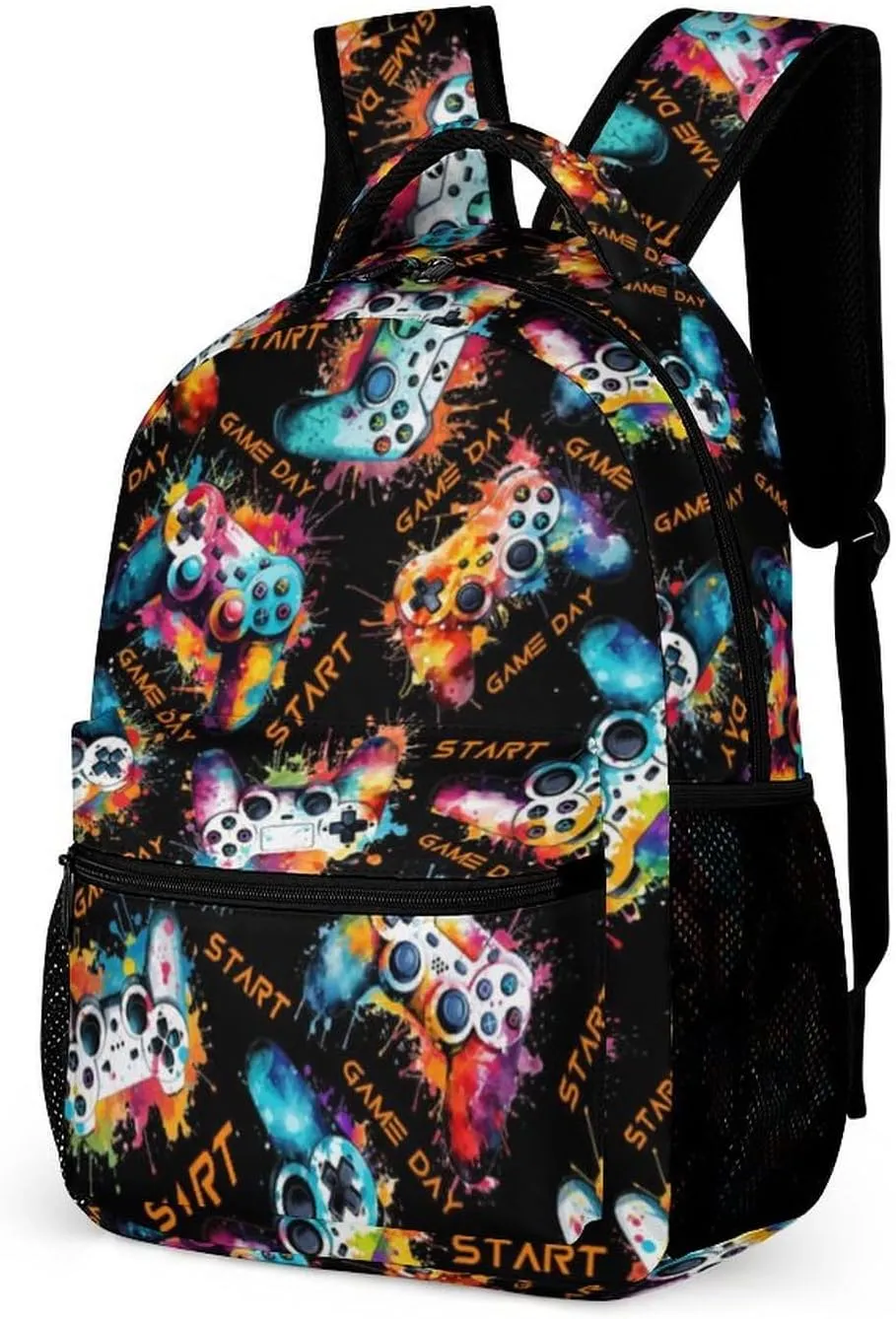 Gamepad School Backpack for Kids Girls Boys, 16 Inch Cute Gaming Themed Bookbag, Personalized School Backpack for Students Children, Lightweight, Large Capacity
