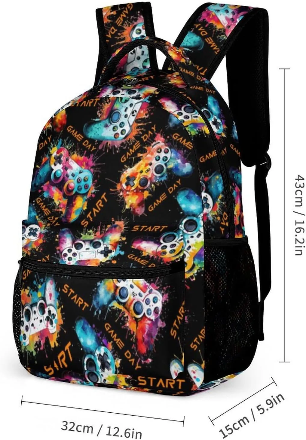 Gamepad School Backpack for Kids Girls Boys, 16 Inch Cute Gaming Themed Bookbag, Personalized School Backpack for Students Children, Lightweight, Large Capacity