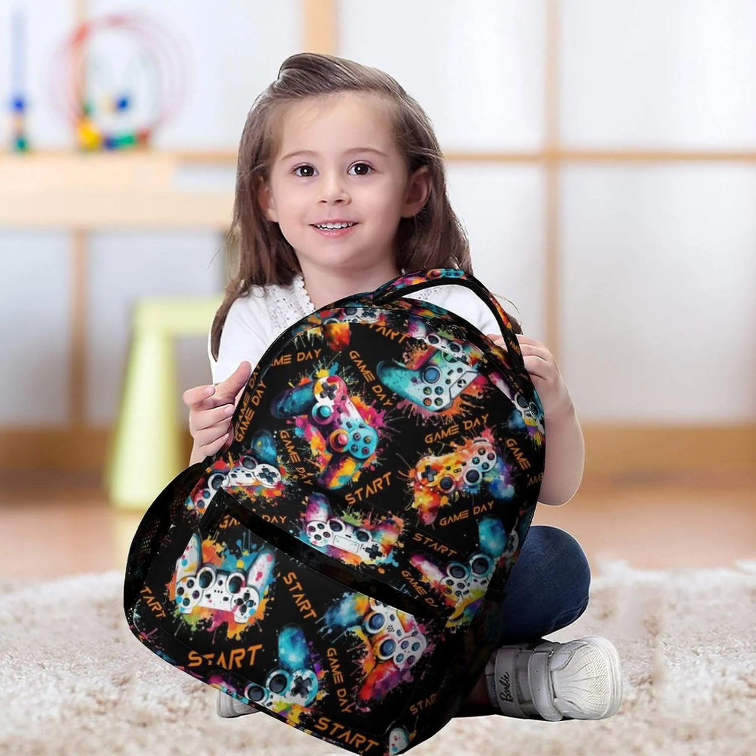Gamepad School Backpack for Kids Girls Boys, 16 Inch Cute Gaming Themed Bookbag, Personalized School Backpack for Students Children, Lightweight, Large Capacity
