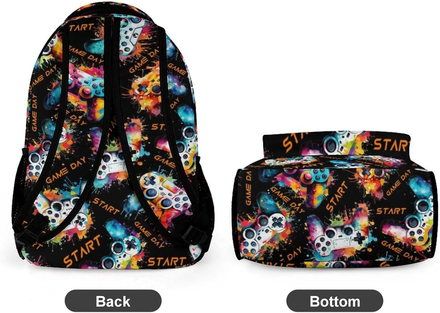 Gamepad School Backpack for Kids Girls Boys, 16 Inch Cute Gaming Themed Bookbag, Personalized School Backpack for Students Children, Lightweight, Large Capacity