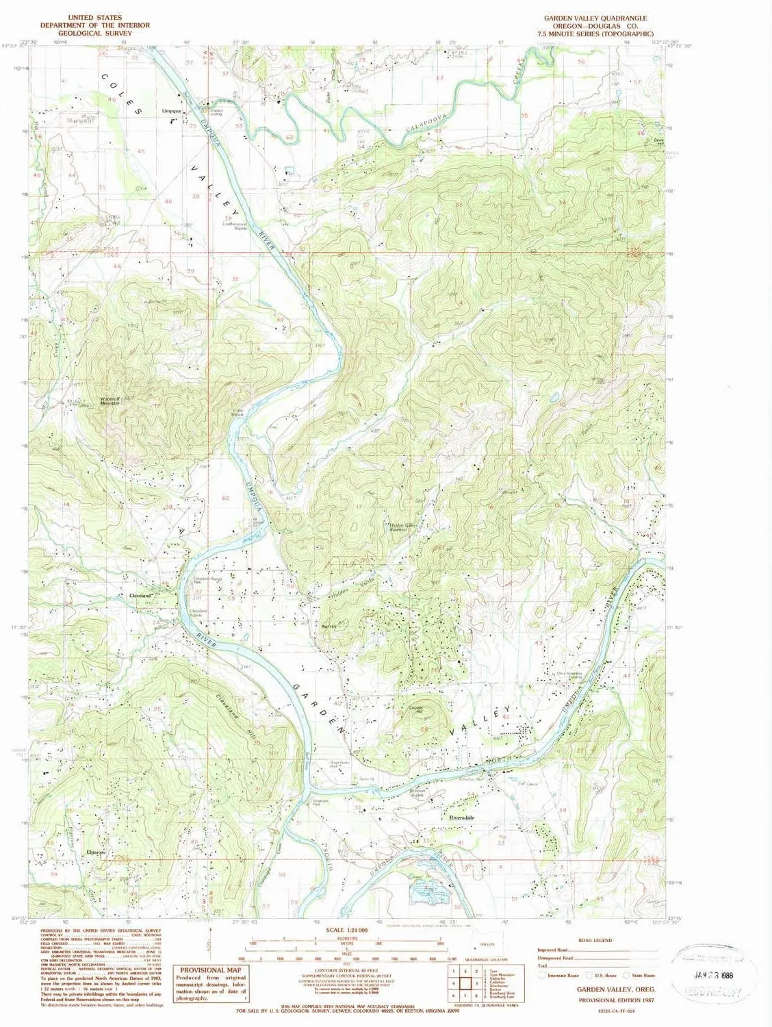 Garden Valley OR topo map, 1:24000 Scale, 7.5 X 7.5 Minute, Historical, 1987, Updated 1987, 26.7 x 21.9 in