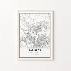 Gatineau Print, City Map Art Poster, Quebec QC Canada City street road map wall art, Wall Art Decor, Modern Black and White Style