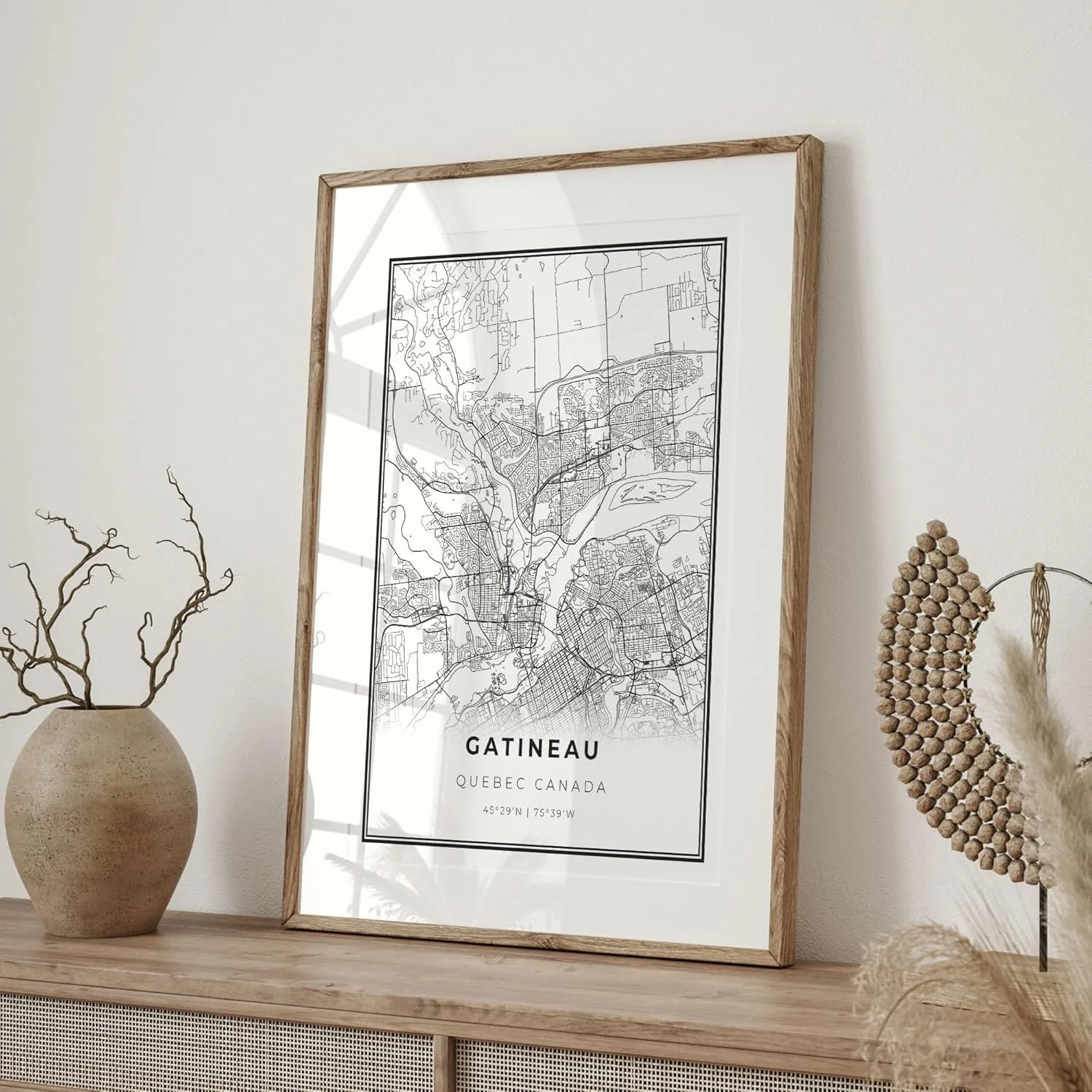 Gatineau Print, City Map Art Poster, Quebec QC Canada City street road map wall art, Wall Art Decor, Modern Black and White Style