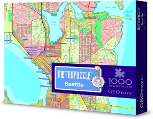GeoToys Metropuzzle, Seattle Jigsaw Puzzles 1000 Pieces, Detailed Seattle Map Geography Puzzle, Challenging Adult Puzzle, Fun Puzzles for Adults, Map Poster Included