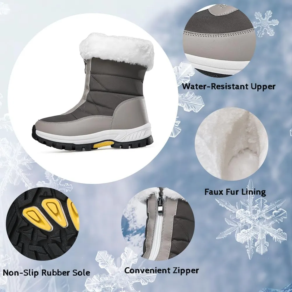 GEXECEUSS Womens Comfortable Snow Boots for Walking: Anti-Slip Mid-Calf Winter Boots - Durable Faux Fur Lined Booties for Women