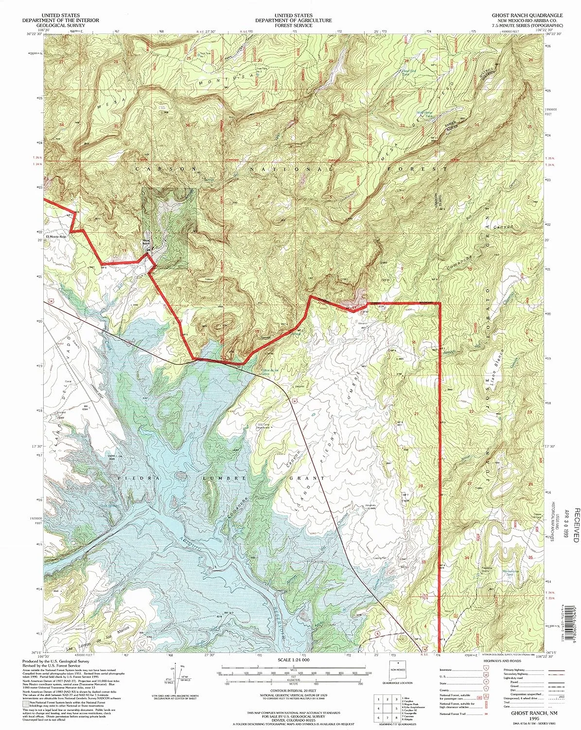 Ghost Ranch NM topo map, 1:24000 Scale, 7.5 X 7.5 Minute, Historical, 1995, Updated 1998, 26.8 x 22 in