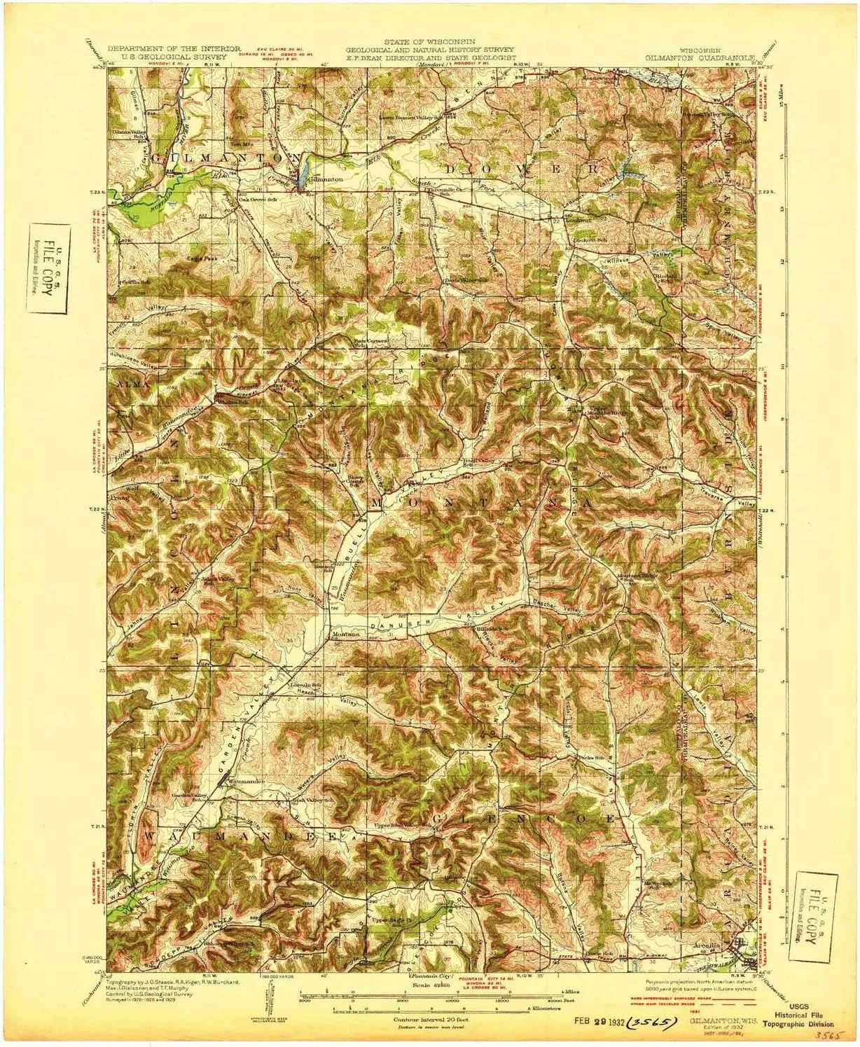 Gilmanton WI topo map, 1:62500 Scale, 15 X 15 Minute, Historical, 1932, 20.31 x 16.79 in