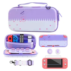 GLDRAM Purple Travel Carrying Case for Nintendo Switch Lite, Cute Accessories of Bunny with Durable Storage Bag, Silicon Protective Skin Cover, Screen Protector, Shoulder Strap & Thumb Grips