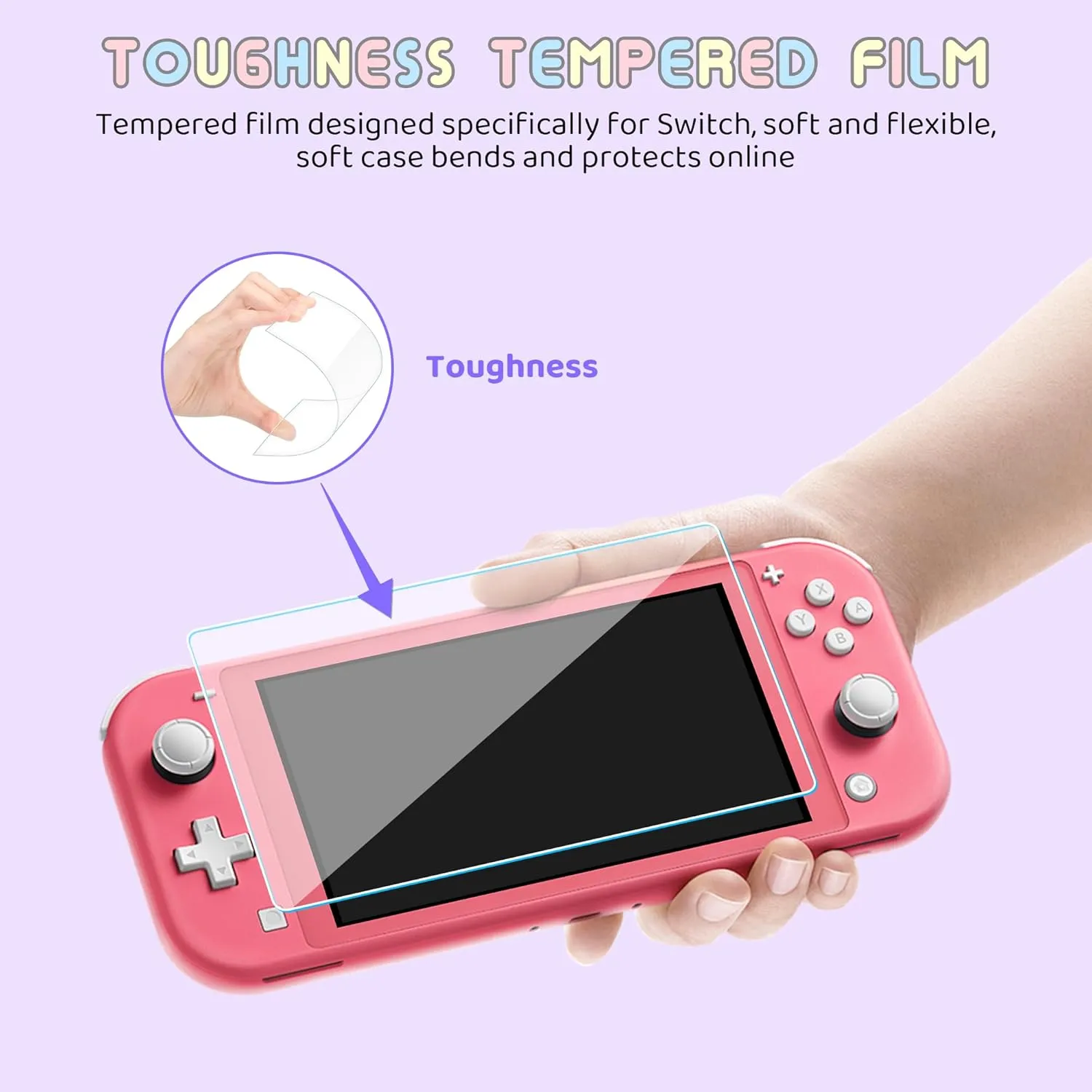 GLDRAM Purple Travel Carrying Case for Nintendo Switch Lite, Cute Accessories of Bunny with Durable Storage Bag, Silicon Protective Skin Cover, Screen Protector, Shoulder Strap & Thumb Grips