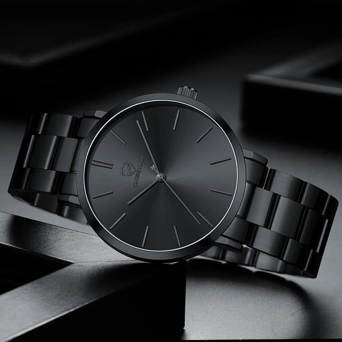 GOLDEN HOUR Men's Watches Slim Minimalist Runway Plated Stainless Steel Quartz Analog Watch