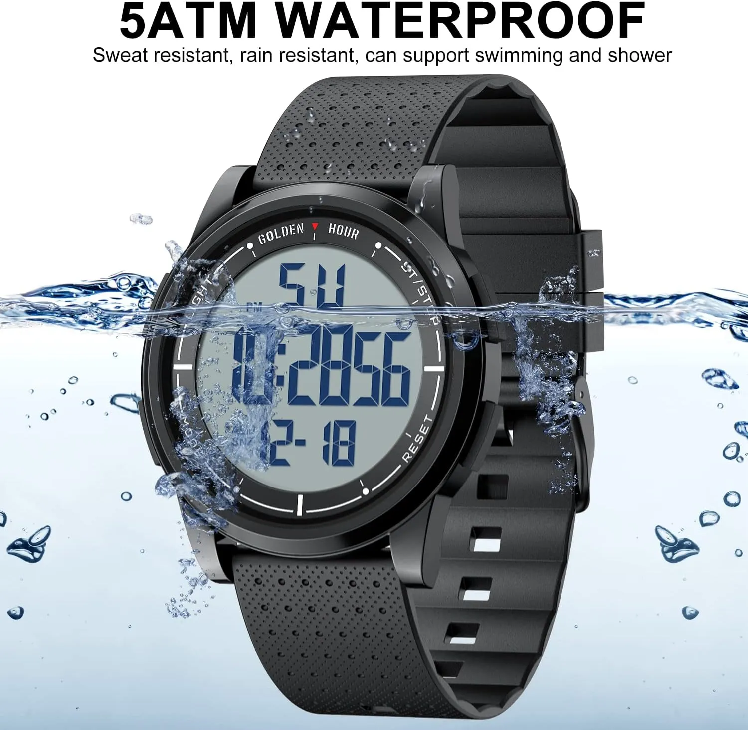 GOLDEN HOUR Ultra-Thin Minimalist Sports Waterproof Digital Watches Men with Wide-Angle Display Rubber Strap Wrist Watch for Men Women