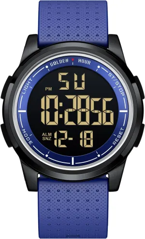 GOLDEN HOUR Ultra-Thin Minimalist Sports Waterproof Digital Watches Men with Wide-Angle Display Rubber Strap Wrist Watch for Men Women