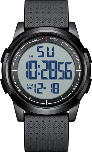 GOLDEN HOUR Ultra-Thin Minimalist Sports Waterproof Digital Watches Men with Wide-Angle Display Rubber Strap Wrist Watch for Men Women