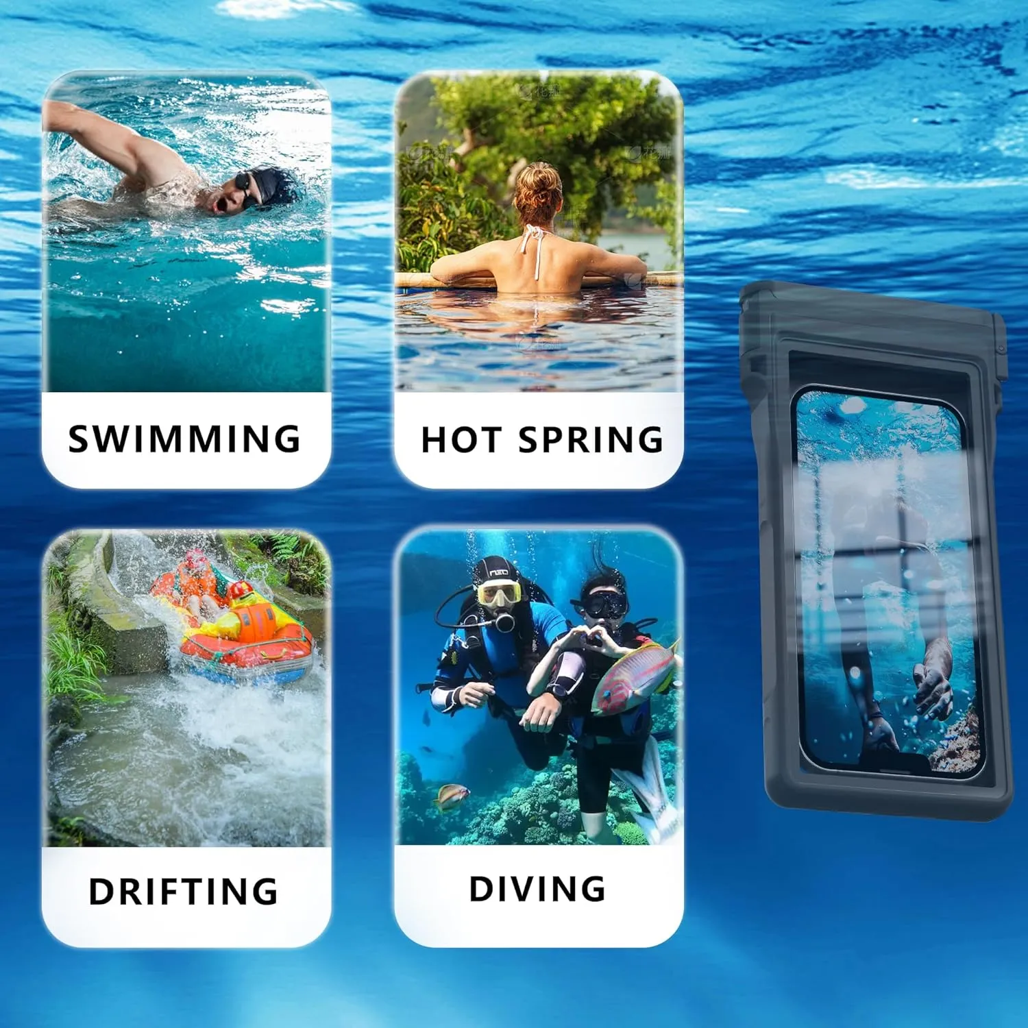 GOLDJU Waterproof Phone Case, Underwater Diving Phone Case for Snorkeling,IPX8 Waterproof Phone Pouch with Lanyard for Apple iPhone,Samsung,and up to 7.0",Beach Cruise Ship Travel Essentials - Black