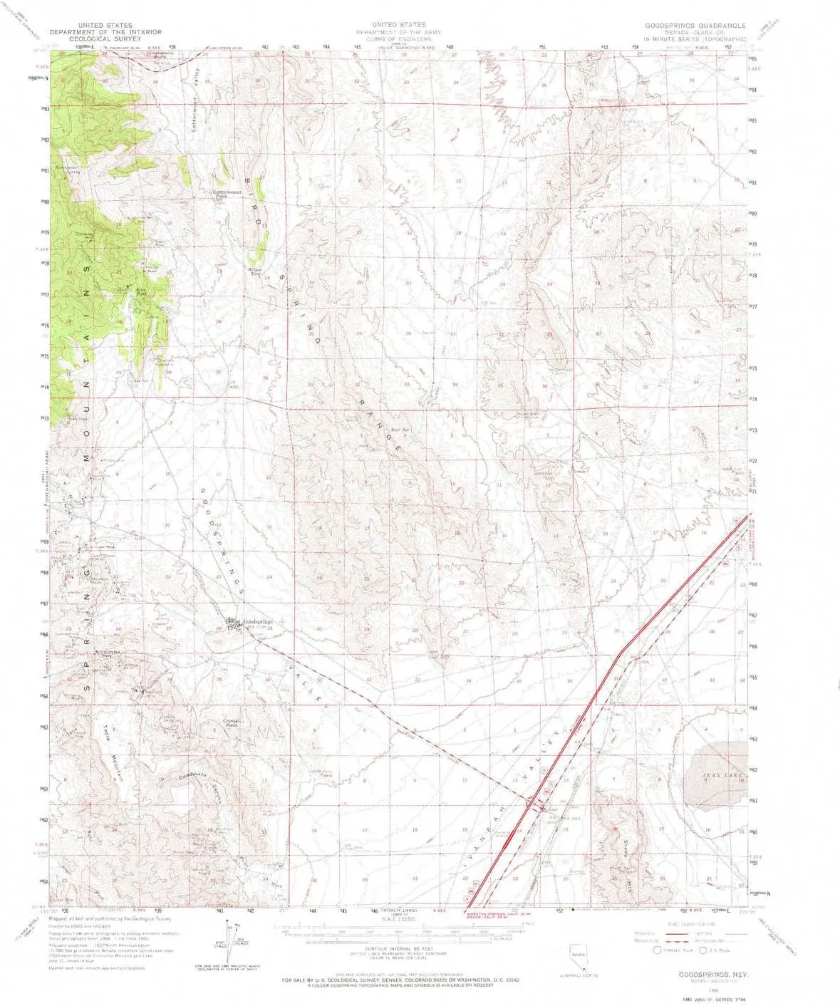 Goodsprings NV topo map, 1:62500 Scale, 15 X 15 Minute, Historical, 1960, Updated 1968, 21.8 x 18 in
