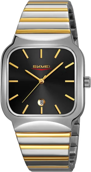 Gosasa Classic Square Watch for Men Fashion Analog Quartz Stainless Steel Band Waterproof Men’s Business Dress Wrist Watch with Calendar