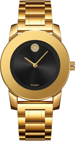 Gosasa Elegant Unisex Stainless Steel Waterproof Quartz Watch with Diamond Accents - Minimalist Luxury Business Casual Wrist Watch for Men and Women