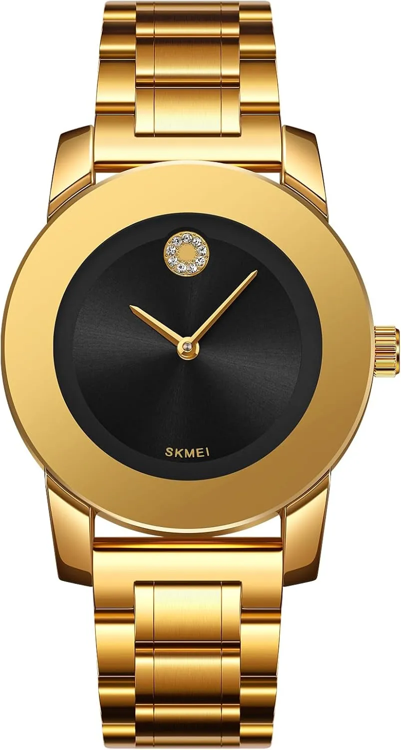 Gosasa Elegant Unisex Stainless Steel Waterproof Quartz Watch with Diamond Accents - Minimalist Luxury Business Casual Wrist Watch for Men and Women