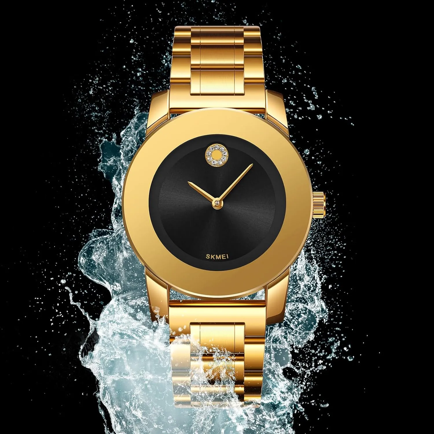 Gosasa Elegant Unisex Stainless Steel Waterproof Quartz Watch with Diamond Accents - Minimalist Luxury Business Casual Wrist Watch for Men and Women
