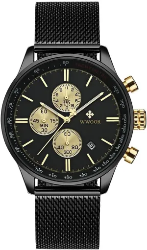 Gosasa Men's Black Face Boyfriend Watch Ultra Thin Watch Mesh Band Stainless Steel Quartz Waterproof Watches